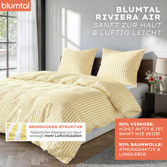 Blumtal Premium Seersucker Bettwäsche 135x200 cm + 80x80cm - Oeko-TEX zert. Bettwäsche Baumwolle 135x200 cm luftig Leichter Viskose-Baumwoll-Mix 50/50 - Sommerbettwäsche sanft & kühlend