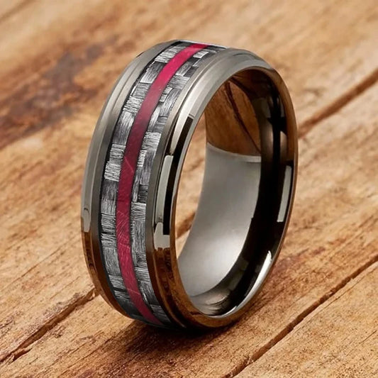 8mm Edelstahl Ring Herren Carbon Faser Inlay Hochzeitsband Geschenk
