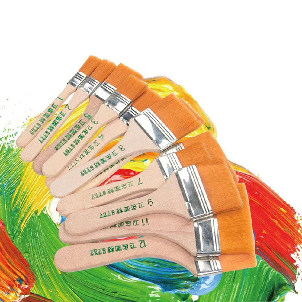 Vielseitiges 12-teiliges Nylon-Pinselset mit Holzgriff für Acryl - Ölmalerei
