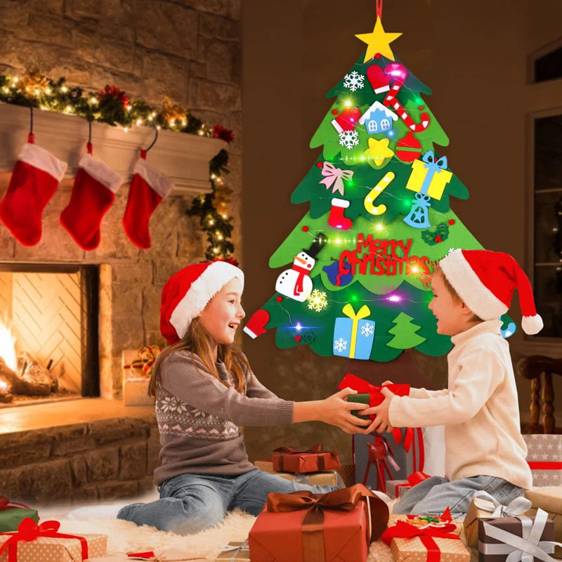 DIY Filz Weihnachtsbaum mit LED, Kinderspielzeug und Dekoration