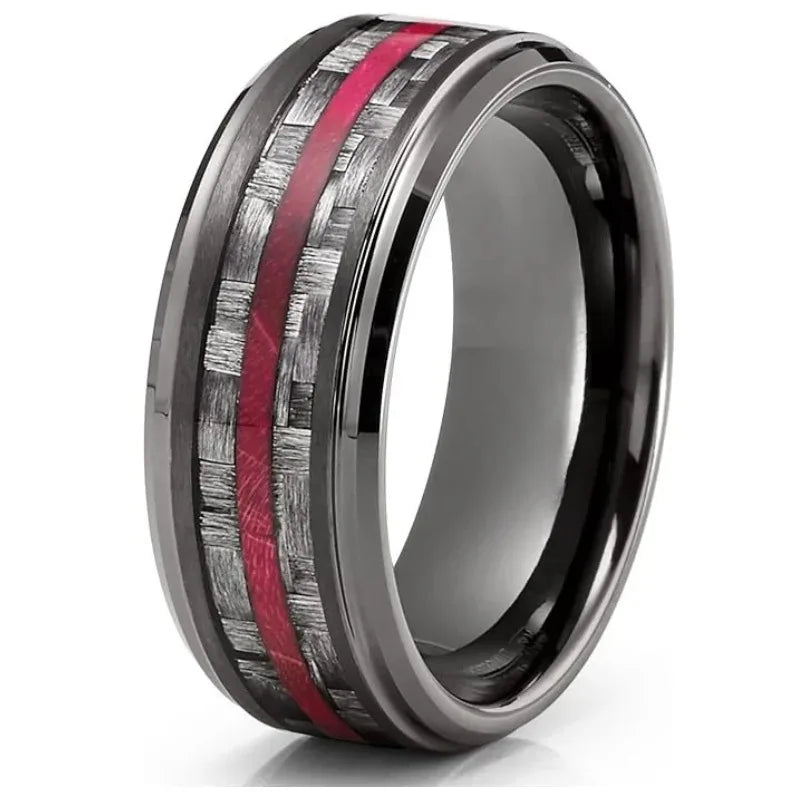 8mm Edelstahl Ring Herren Carbon Faser Inlay Hochzeitsband Geschenk