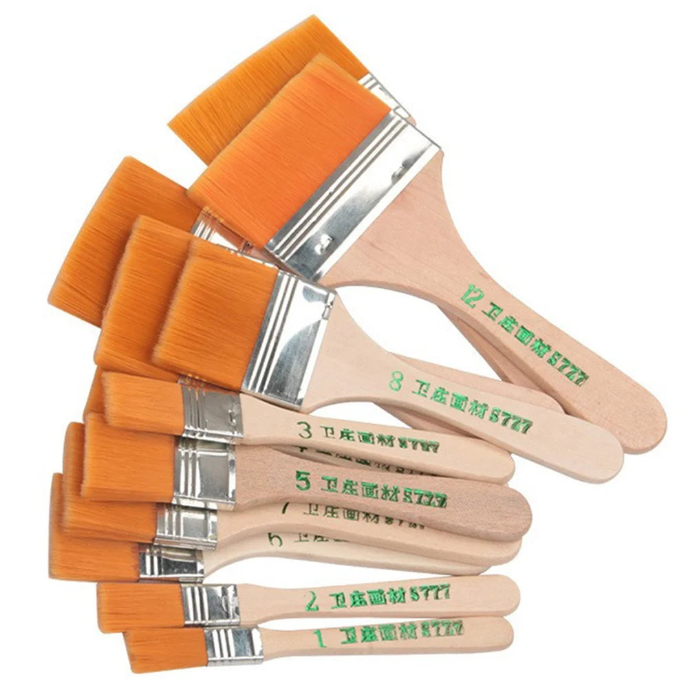 Vielseitiges 12-teiliges Nylon-Pinselset mit Holzgriff für Acryl - Ölmalerei