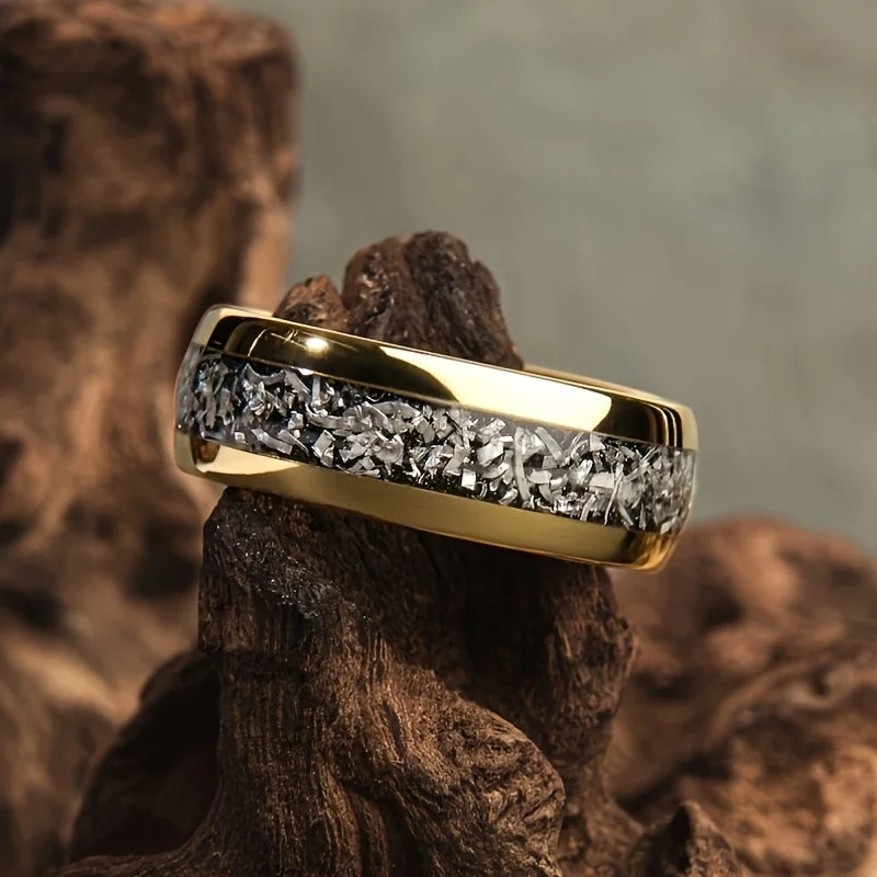 8mm Herren Edelstahl Ring Blau Carbon Faser Meteorit Hochzeit Geschenk