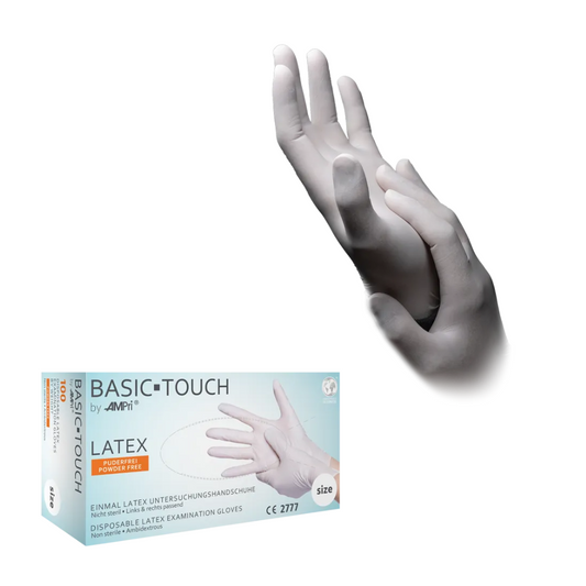 AMPri BASIC-TOUCH Latexhandschuhe puderfrei, weiß | Box (100 Stück)-Altruan
