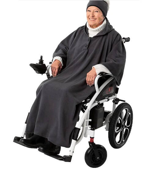 Rollstuhl‑Poncho Fleece mit Kapuze – warm, leicht, waschbar