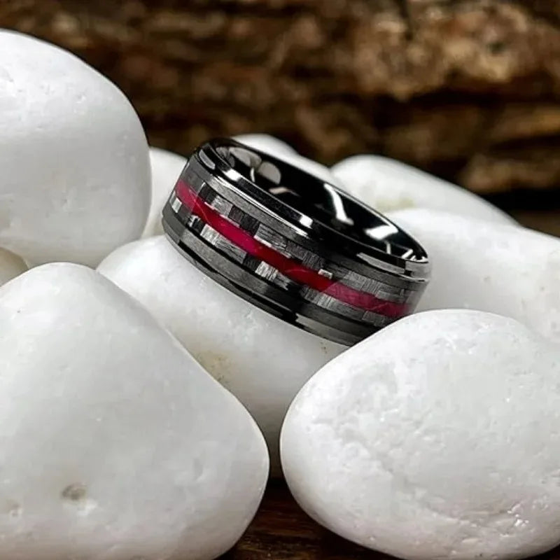 8mm Edelstahl Ring Herren Carbon Faser Inlay Hochzeitsband Geschenk