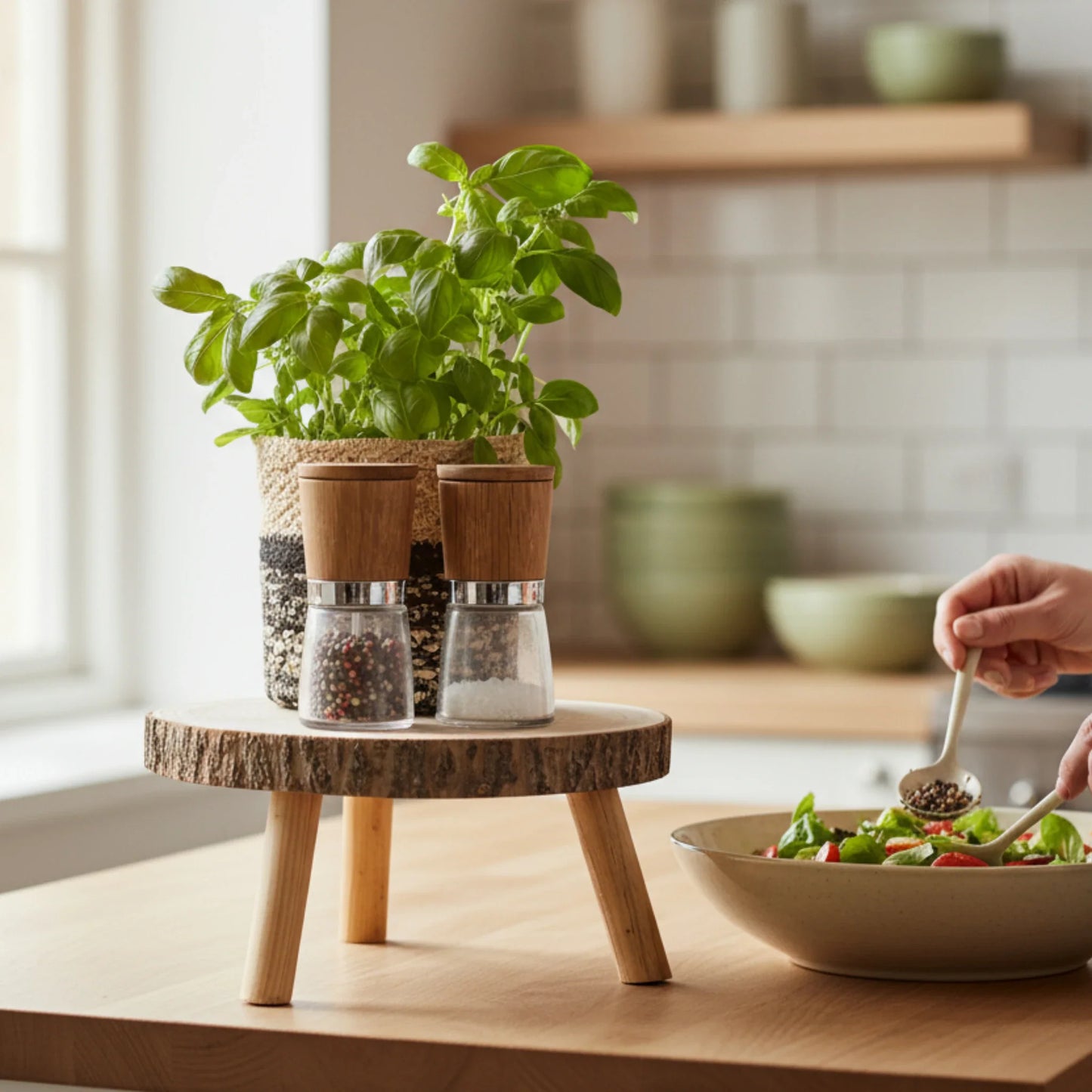 Rustikales Kerzentablett Baumscheibe auf Füßen natur 20-26 cm