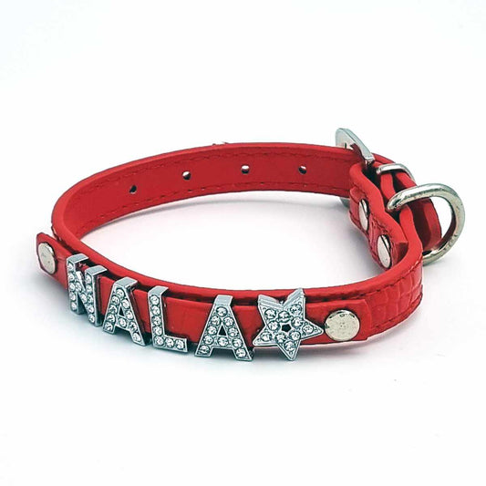 Personalisiertes Hundehalsband mit glitzernden Steinen Kroko Design