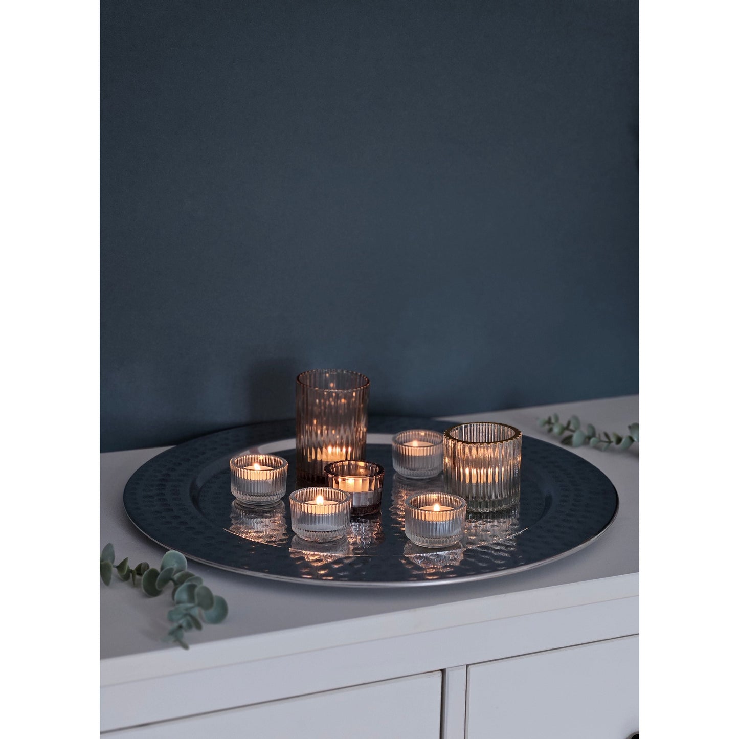 Dekoteller Kerzentablett Metallteller XXL 45 cm Silber