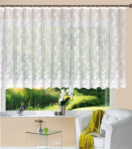 Gardine Store Jacquard Mainz Kräuselband Universalband Weiß Blumenmuster Transparent Vorhang Wohnzimmer 13144-gardinenbox.de