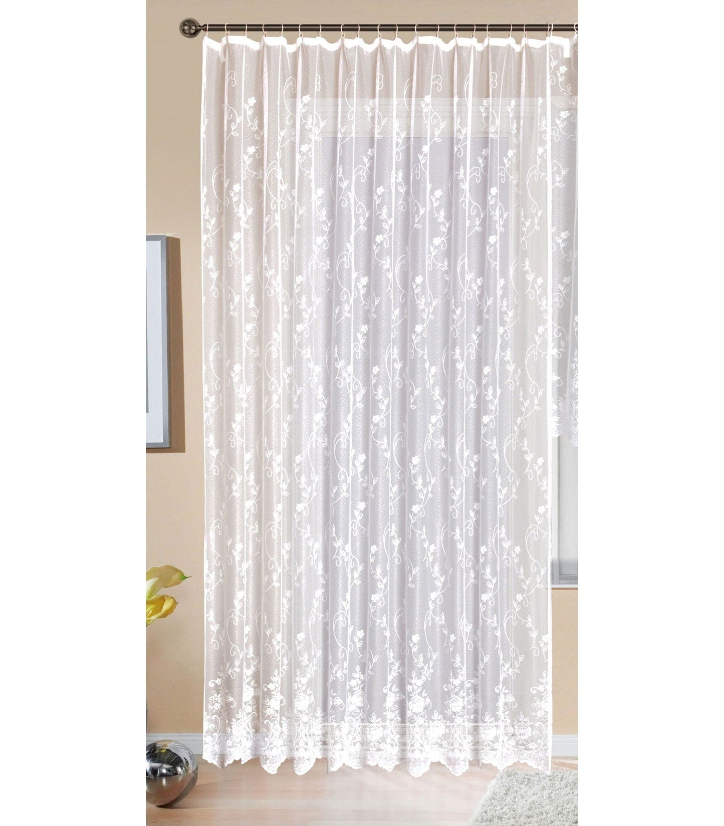 Gardine Store Jacquard Mainz Kräuselband Universalband Weiß Blumenmuster Transparent Vorhang Wohnzimmer 13144-gardinenbox.de