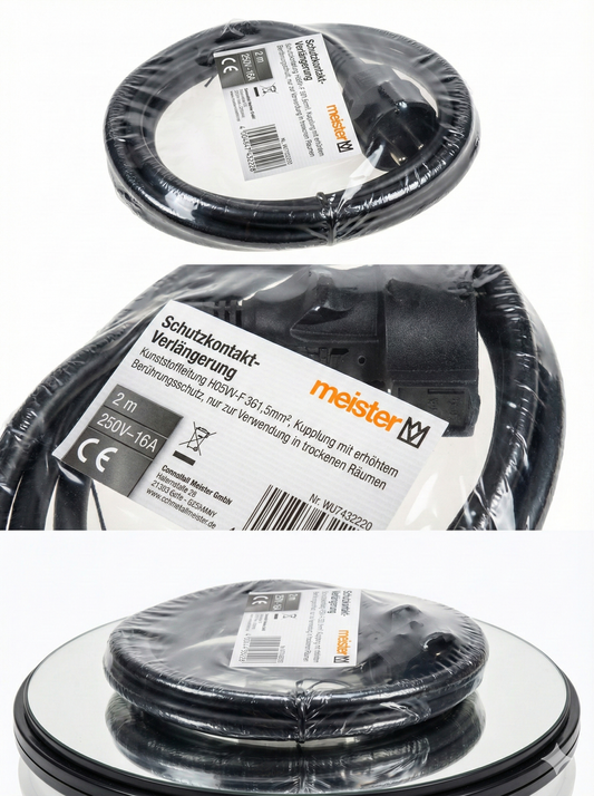 Schutzkontakt-Verlängerung 2 m in Schwarz, 1-fach-MEISTER