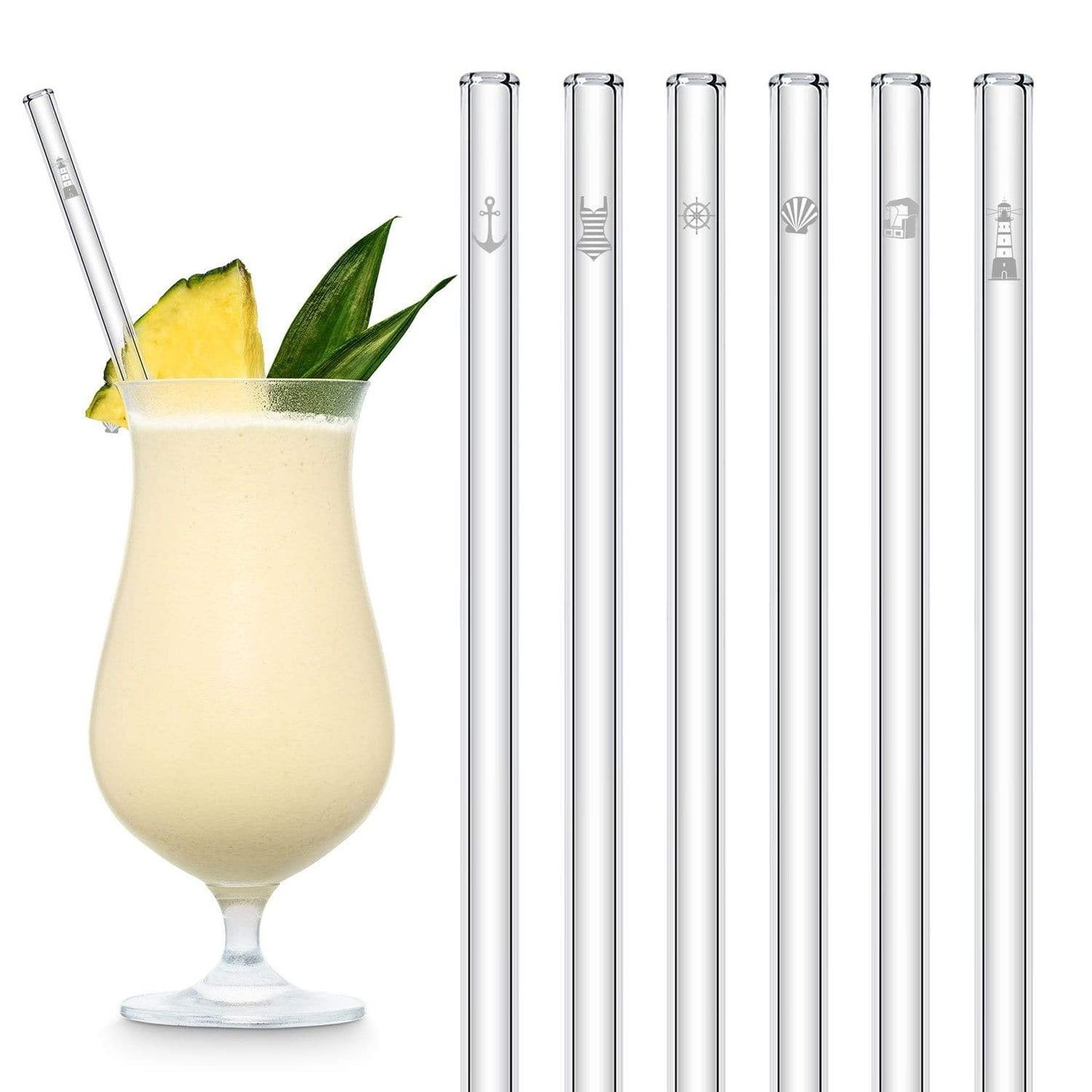 Ostsee Motive Edition gravierte Glastrinkhalme Maritime Deko 6 Stück