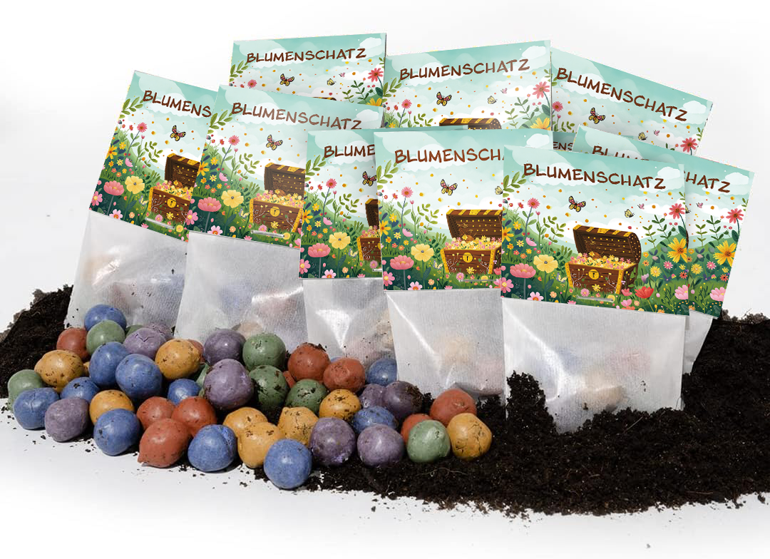 10x5 Blumenmurmeln im Tütchen nachhaltige Mitgebsel für Kinder und Kita-Die Stadtgärtner