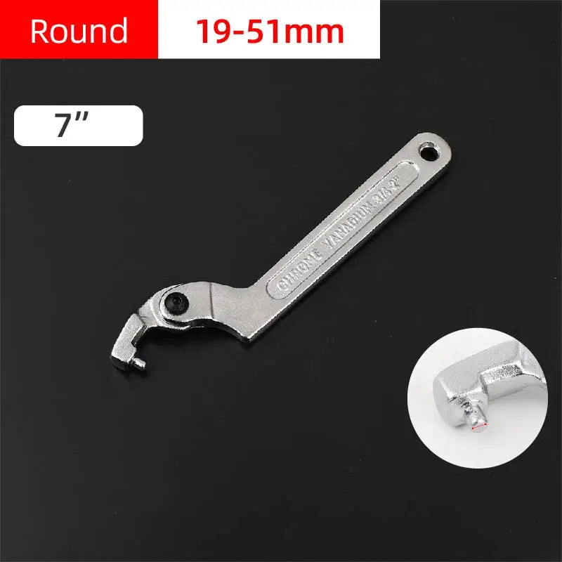 Verstellbarer Schraubenschlüssel mit Hakenschlüssel und rundem Kopf aus Stahl