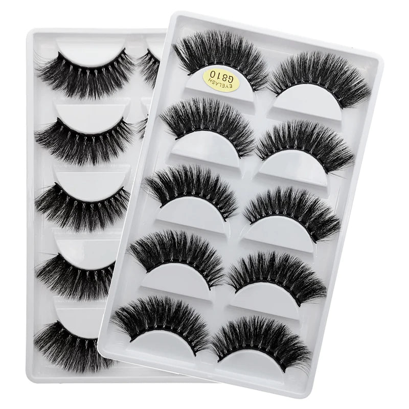 5 Paar natürliche 3D Nerzwimpern – flexibles Baumwollband, 13-15 mm lang, dramatischer Look