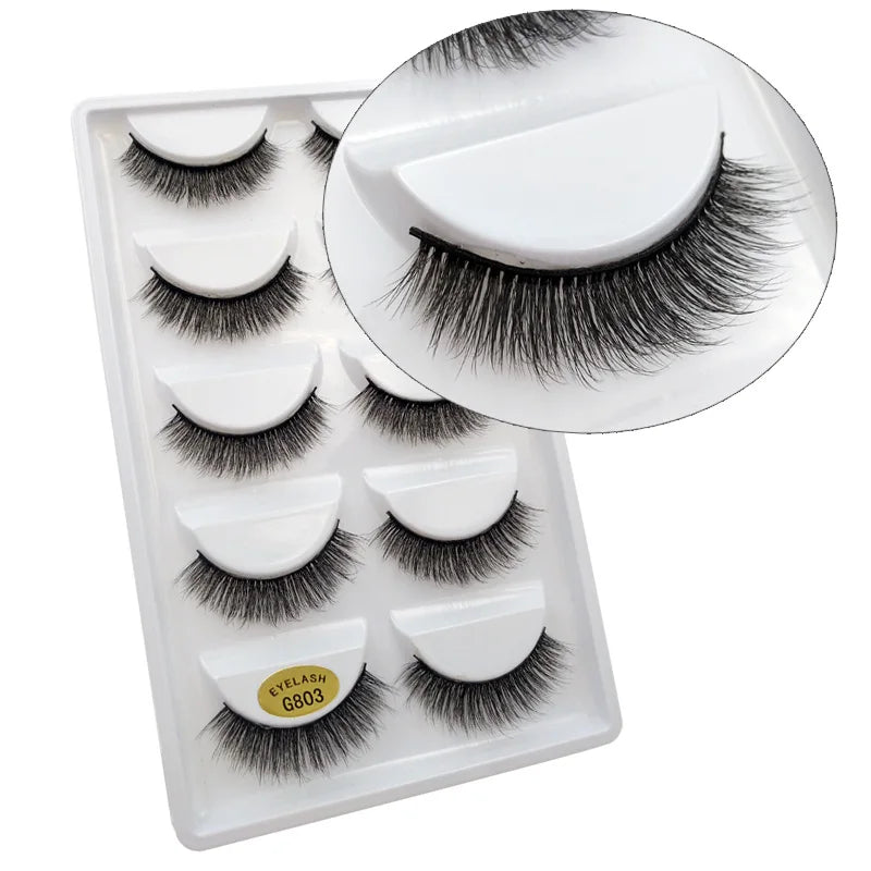 5 Paar natürliche 3D Nerzwimpern – flexibles Baumwollband, 13-15 mm lang, dramatischer Look