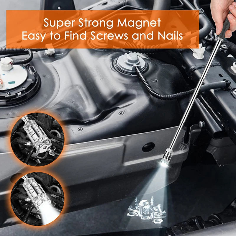 Magnetisches Teleskop Pick-Up Werkzeug mit LED Licht für schwer erreichbare Teile