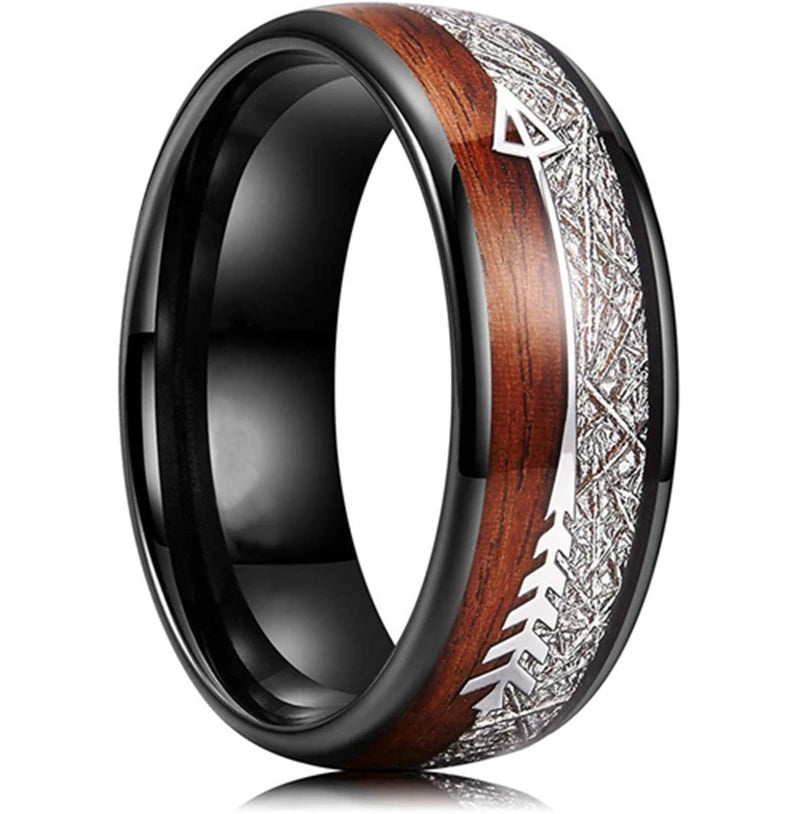 8mm Roségold Edelstahl Ring mit Koa Holz, Abalone und Opal Inlay Herren