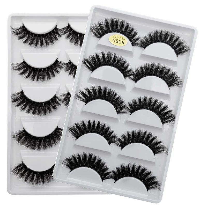 5 Paar natürliche 3D Nerzwimpern – flexibles Baumwollband, 13-15 mm lang, dramatischer Look