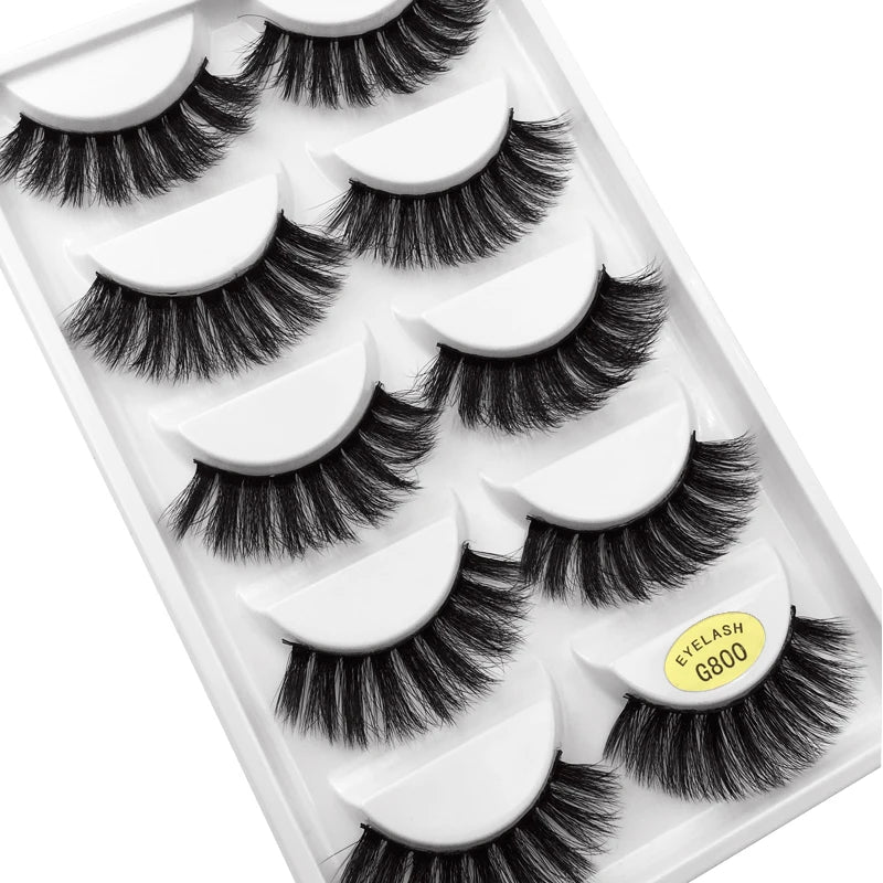 5 Paar natürliche 3D Nerzwimpern – flexibles Baumwollband, 13-15 mm lang, dramatischer Look