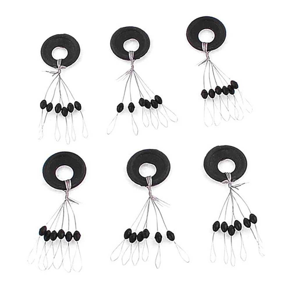 60er Set Schwarze Gummi Space Beans – Elastische Stopper für präzises Angeln