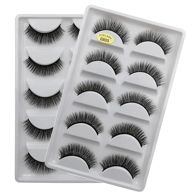 5 Paar natürliche 3D Nerzwimpern – flexibles Baumwollband, 13-15 mm lang, dramatischer Look