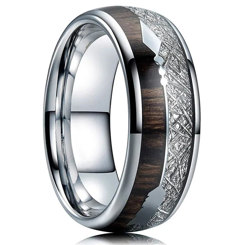 8mm Roségold Edelstahl Ring mit Koa Holz, Abalone und Opal Inlay Herren