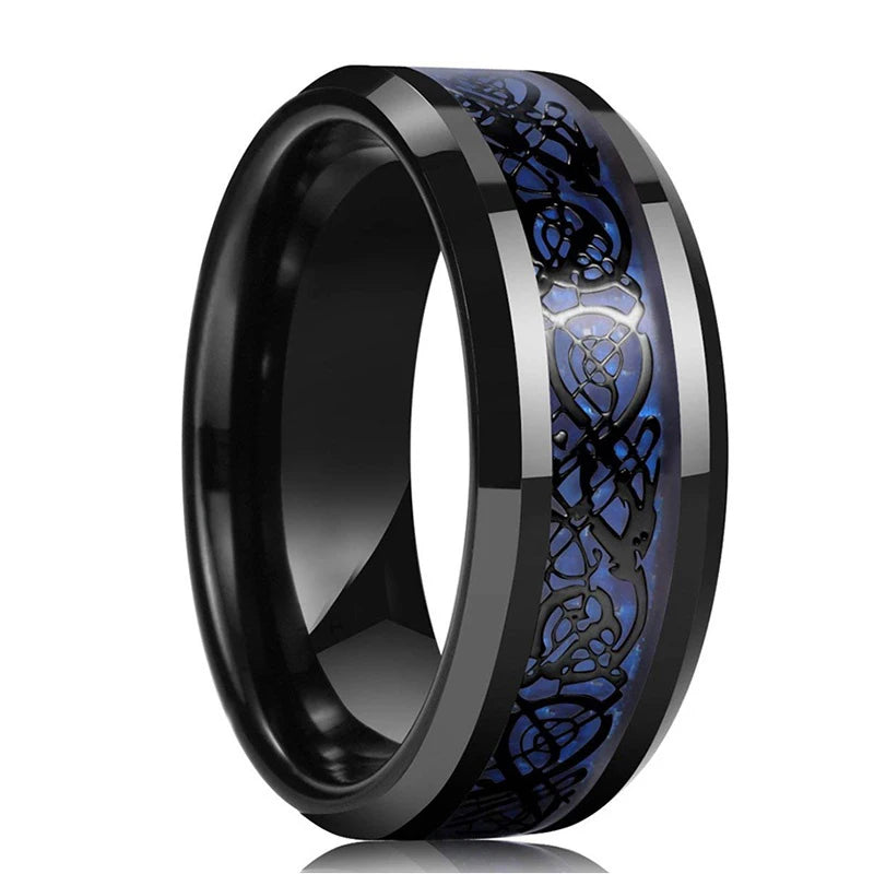 8mm Roségold Edelstahl Ring mit Koa Holz, Abalone und Opal Inlay Herren
