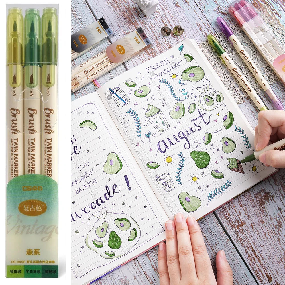 3-teiliges Set Dual-Ended Pinselmarker für kreative Aquarell Zeichnungen