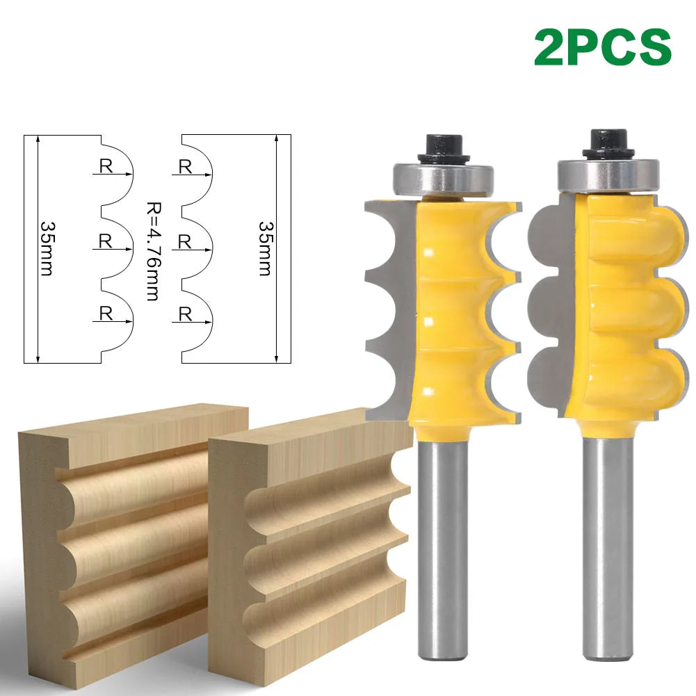 2-teiliges 8mm Schaft Fräser Set mit Triple Perle und Triple Flöte für Holz