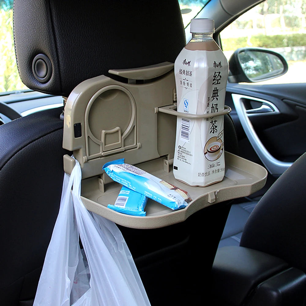 Multifunktionaler Auto Mini Schreibtisch mit Getränkehalter, klappbar, schwarz/beige