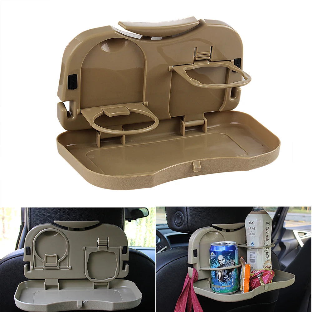 Multifunktionaler Auto Mini Schreibtisch mit Getränkehalter, klappbar, schwarz/beige
