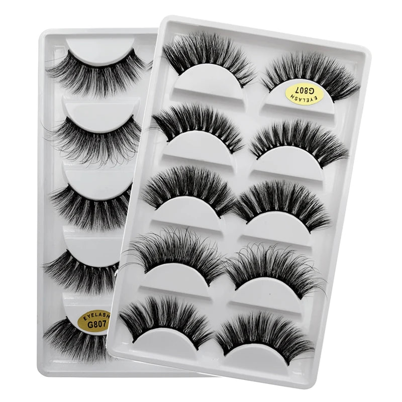 5 Paar natürliche 3D Nerzwimpern – flexibles Baumwollband, 13-15 mm lang, dramatischer Look