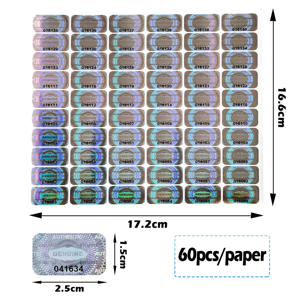 Holographische Sicherheitsetiketten mit Seriennummer 2,5x1,5 cm 300/600 Stück
