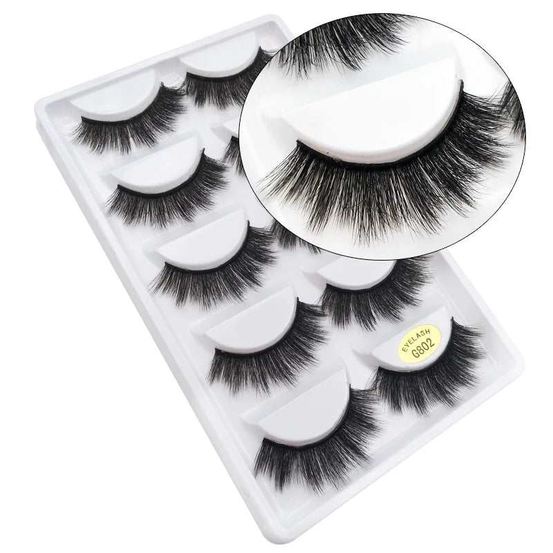 5 Paar natürliche 3D Nerzwimpern – flexibles Baumwollband, 13-15 mm lang, dramatischer Look