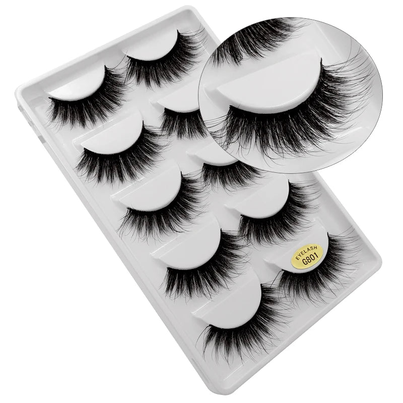 5 Paar natürliche 3D Nerzwimpern – flexibles Baumwollband, 13-15 mm lang, dramatischer Look