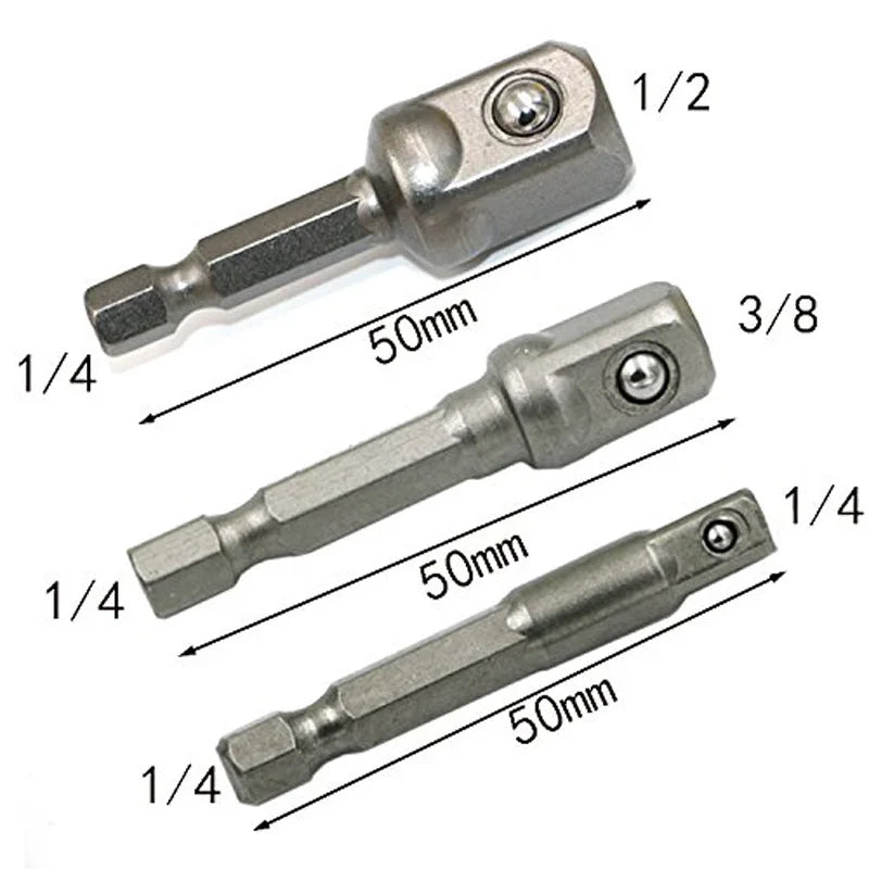 CV-Stahl Steckschlüssel-Adapter Set 1/4" 3/8" 1/2" Sechskant Verlängerung