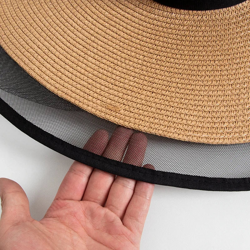 Leichter, faltbarer schwarzer Strohhut mit UV-Schutz – stylischer Damen-Sommerhut