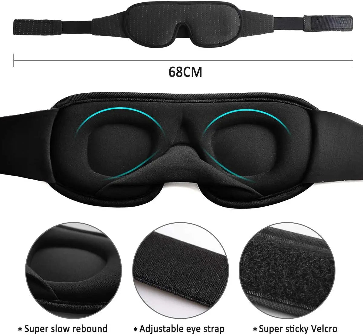 3D Schlafmaske mit Memory Foam – Maximale Lichtblockade - Komfort, verstellbar