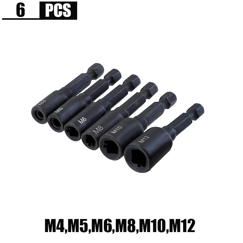 6-teiliges Gewindebohrer-Adapter-Set M4-M12, 1/4 Sechskantschaft, robust - präzise