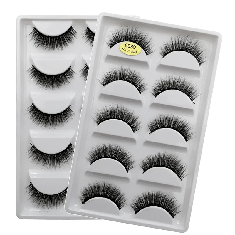 5 Paar natürliche 3D Nerzwimpern – flexibles Baumwollband, 13-15 mm lang, dramatischer Look