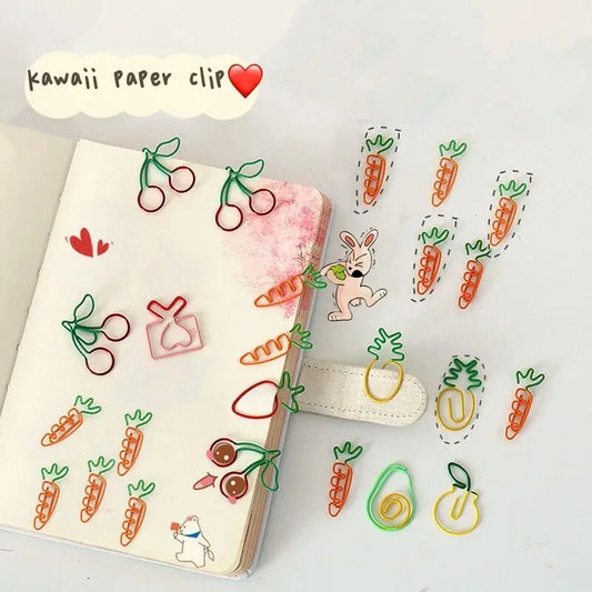 10er Set Metall Büroklammern: Erdbeere, Zitrone, Karotte Lesezeichen Deko