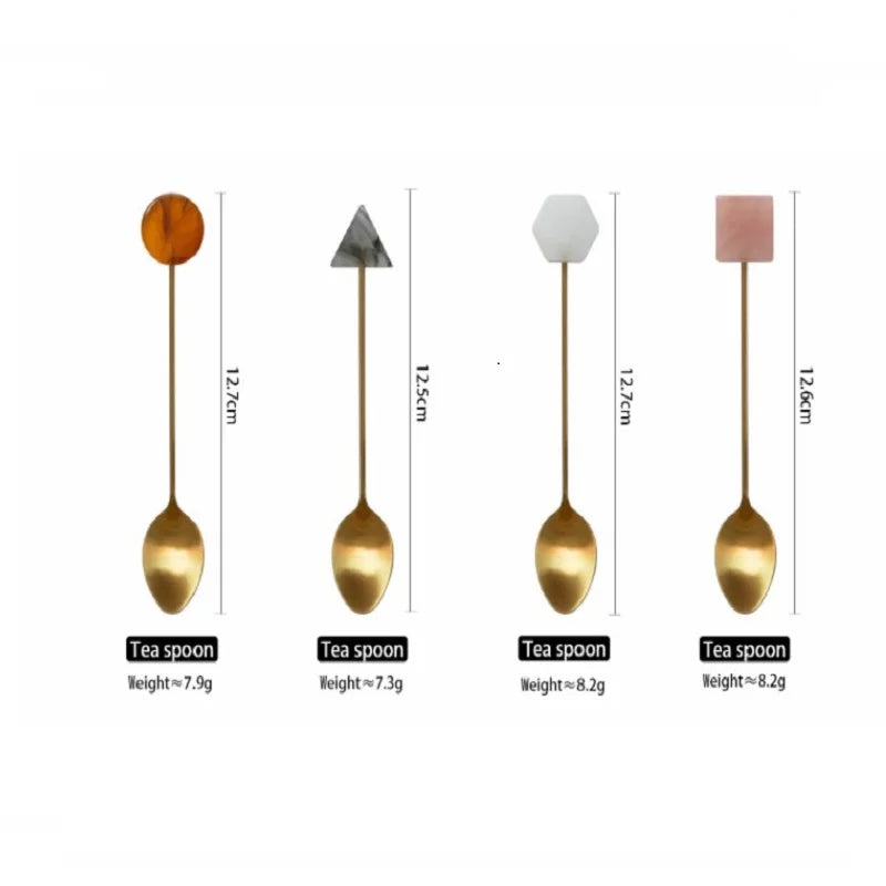 Elegantes 4-teiliges Edelstahl Löffel & Gabel Set mit gold-geometrischen Acrylgriffen