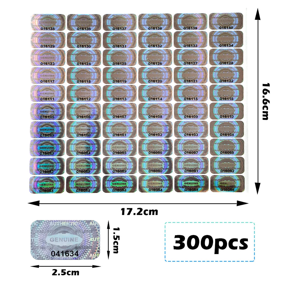 Holographische Sicherheitsetiketten mit Seriennummer 2,5x1,5 cm 300/600 Stück