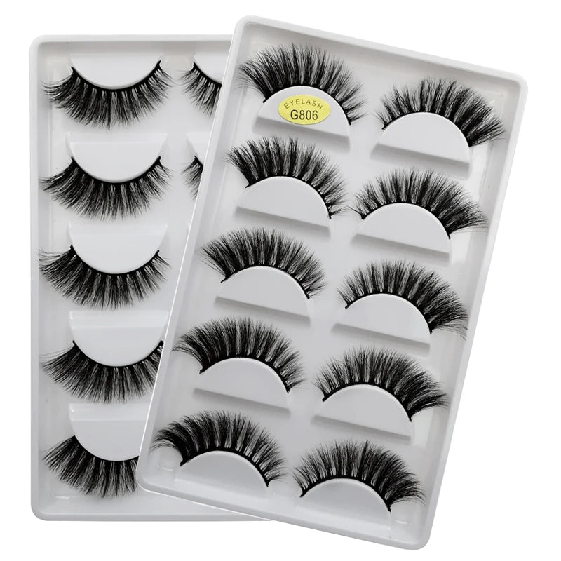 5 Paar natürliche 3D Nerzwimpern – flexibles Baumwollband, 13-15 mm lang, dramatischer Look