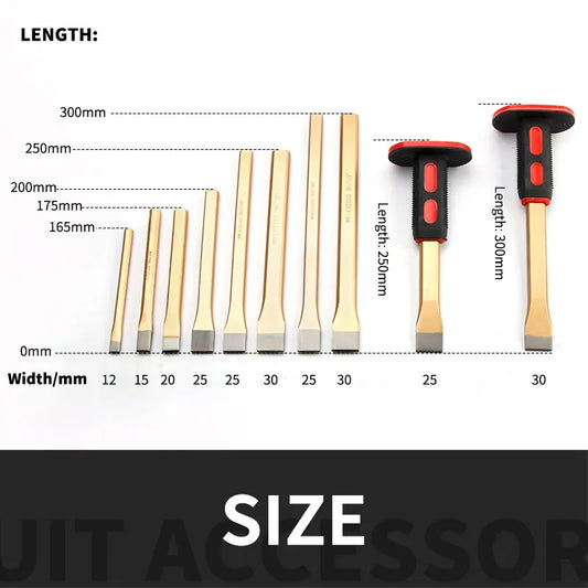 Robuster Flachmeißel aus Chrom-Vanadium Stahl mit hexagonalem Griff, 175–300mm