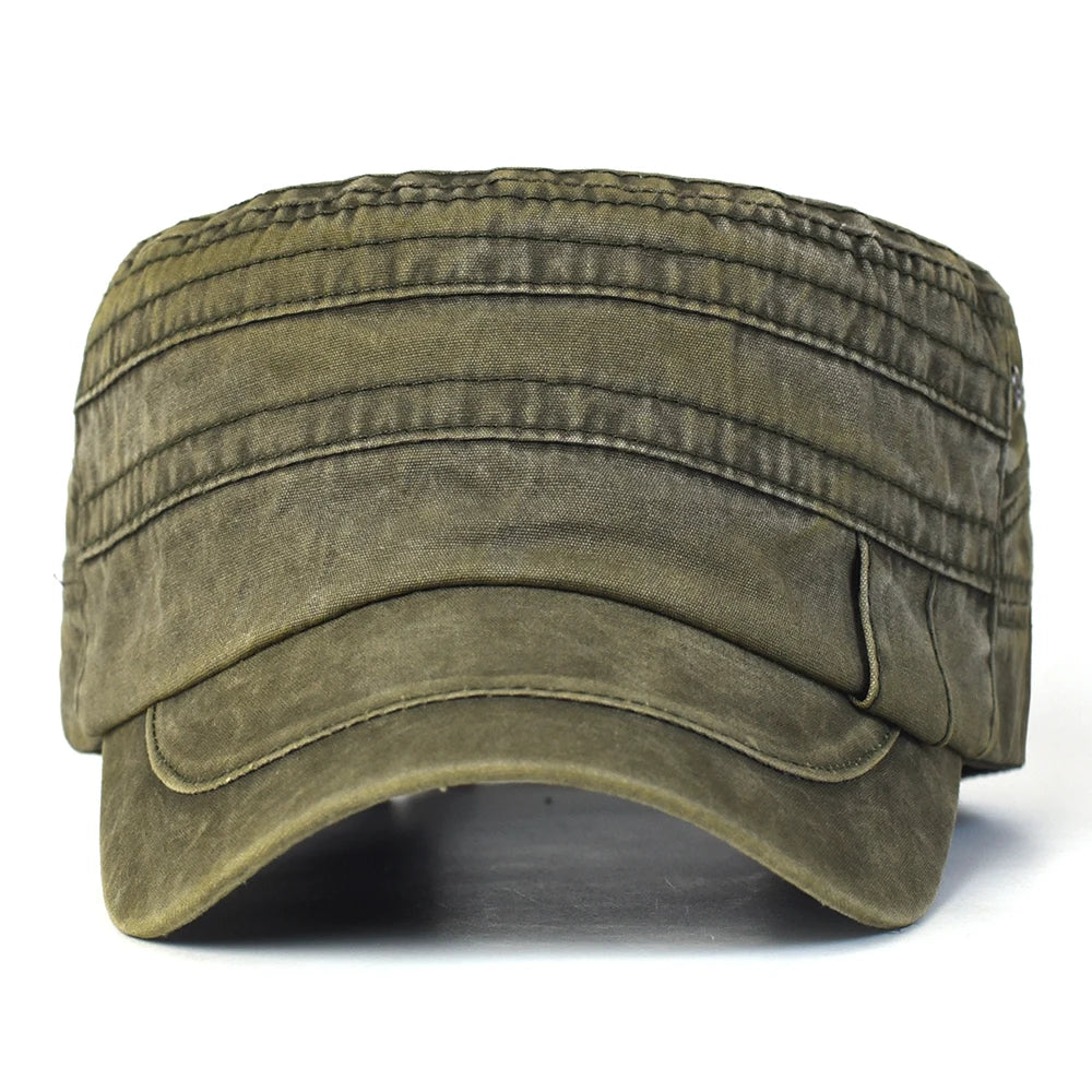 Casual Baumwolle Flacher Hut Militär Cap Einstellbar Unisex Vintage