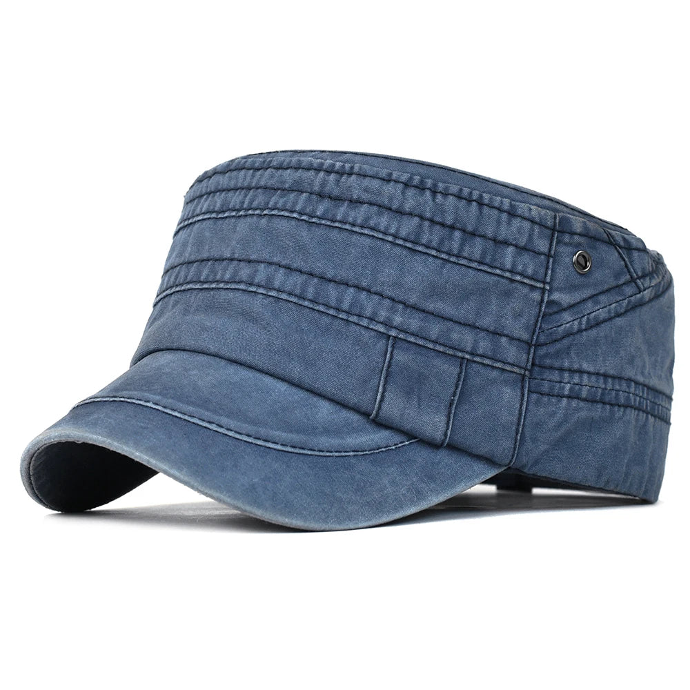 Casual Baumwolle Flacher Hut Militär Cap Einstellbar Unisex Vintage