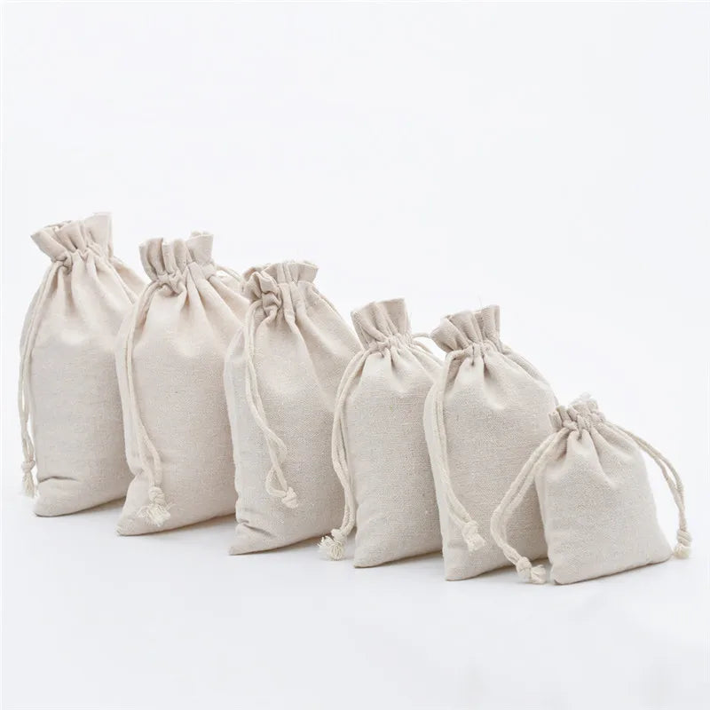 10-teiliges Set Baumwoll-Geschenktaschen mit Kordelzug für Schmuck und Kosmetik